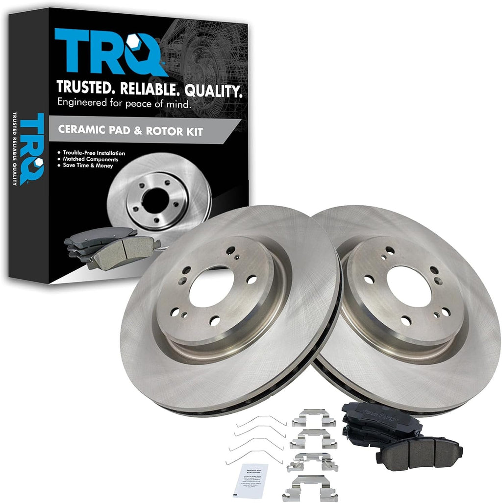 TRQ Front Brake Pad and Rotor Set Ceramic Vented Rotors Compatible with 2019 Acura RDX