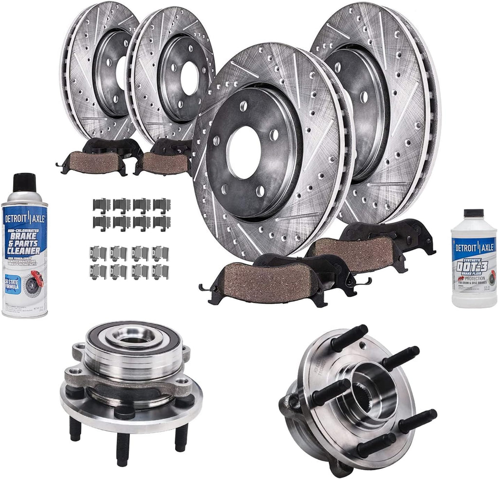 Detroit Axle - Brake Kit for 13-19 Ford Taurus Police Interceptor Sedan 14-18 Special Service Police Sedan, Wheel Bearing Hubs Drilled Brake Rotors Ceramic Brake Pads Replacement