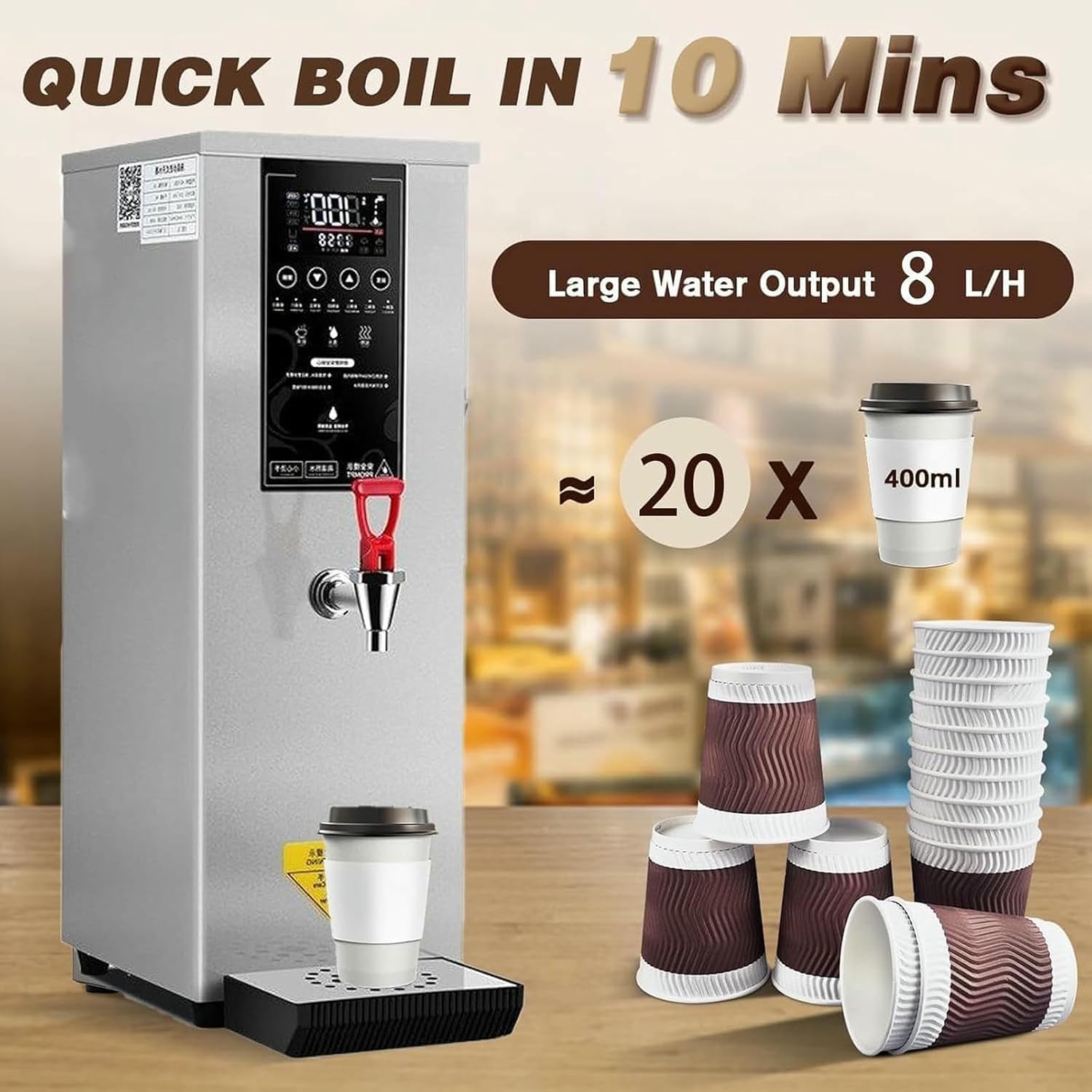 Commercial Hot Water Dispense Boiler,Stainless Steel Drinking Hot Water Boiling Machine,Coffee Making Water Heater for Tea Coffee/Dessert Shop Hotel(Black)