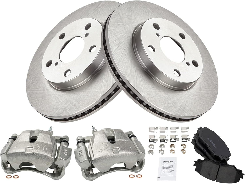 TRQ Front Brake Pad and Rotor Set Ceramic Vented Rotors Calipers Compatible with 2006-2018 Toyota RAV4