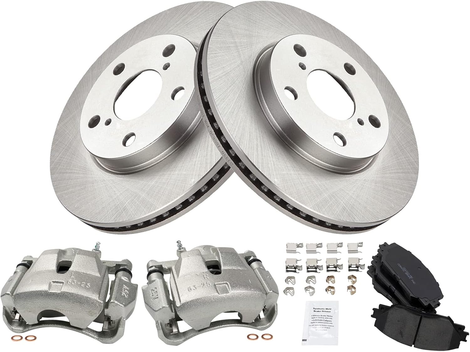 TRQ Front Brake Pad and Rotor Set Ceramic Vented Rotors Calipers Compatible with 2006-2018 Toyota RAV4