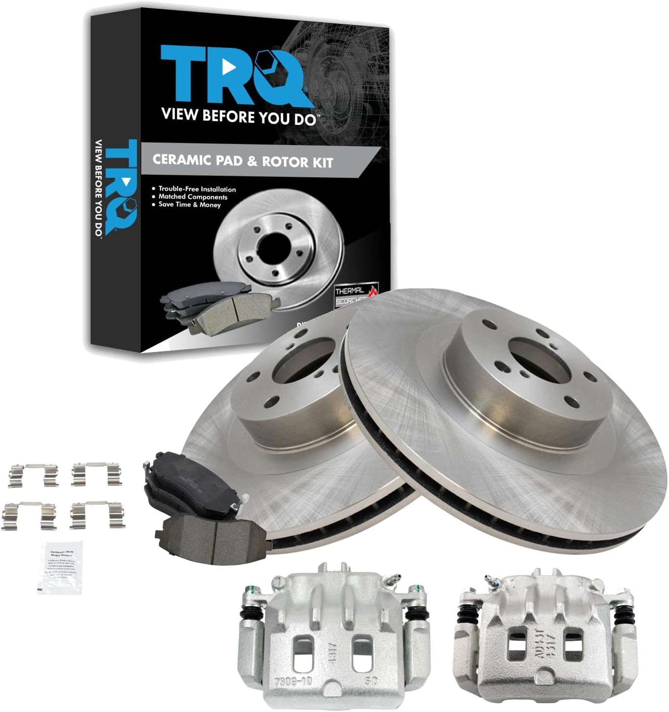 TRQ Front Brake Pad and Rotor Set Ceramic Vented Rotors Calipers Compatible with 2002 Subaru Legacy Outback
