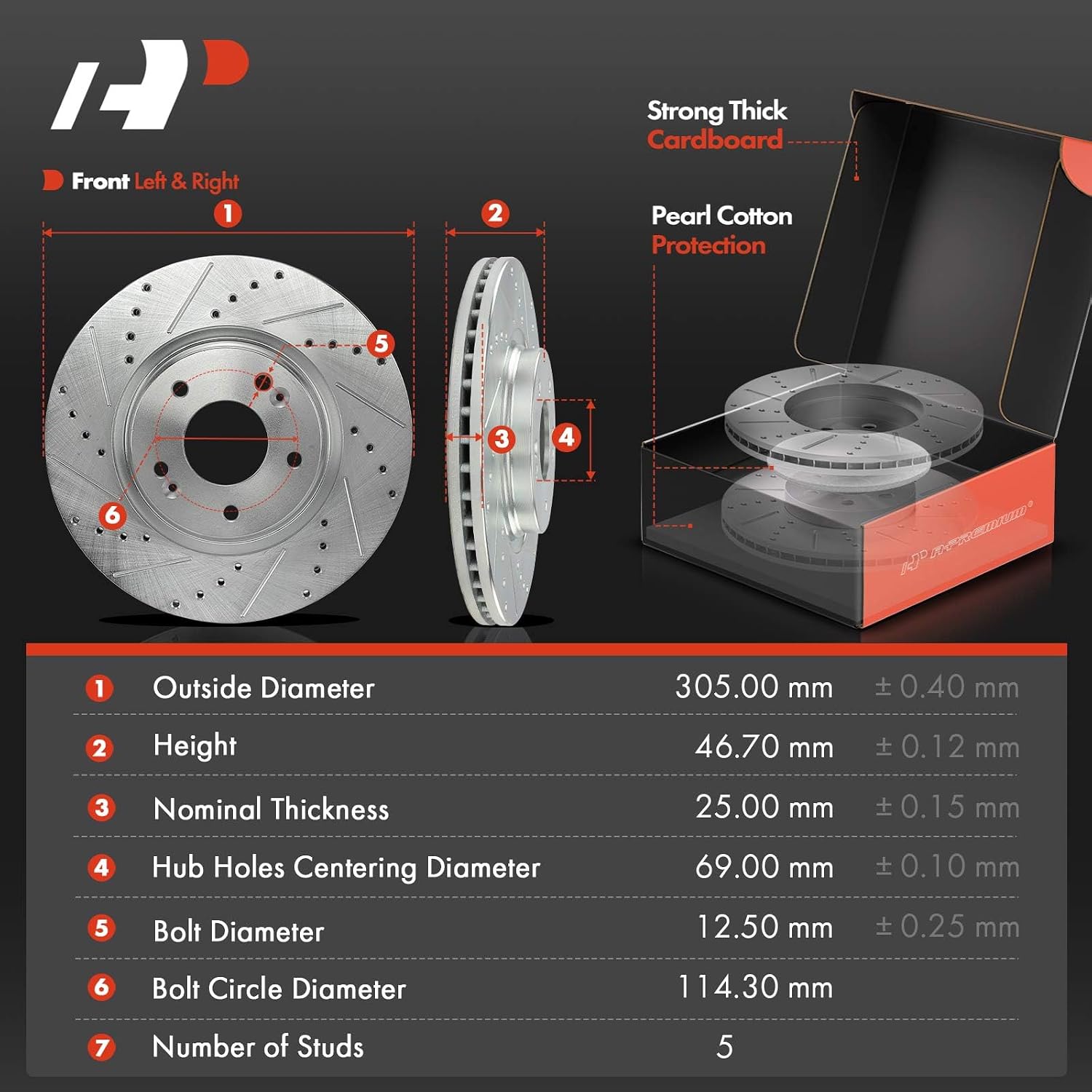 A-Premium Front and Rear Drilled and Slotted Disc Brake Rotors + Ceramic Pads Kit Compatible with Select Hyundai Models - Elantra 2017 2018 2019 2020, 12-PC Set