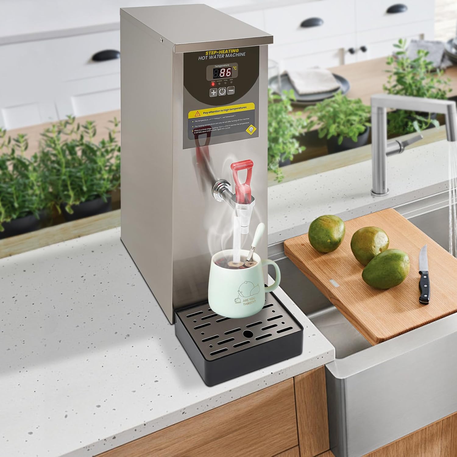 8L Large Capacity Smart Electric Water Boiler, Step Heating Commercial Hot Drinking Water Dispenser, Fast Instant Water Boiler with Digital Display, 2000W, for Tea Boba Milk Tea Restaurant Hotel