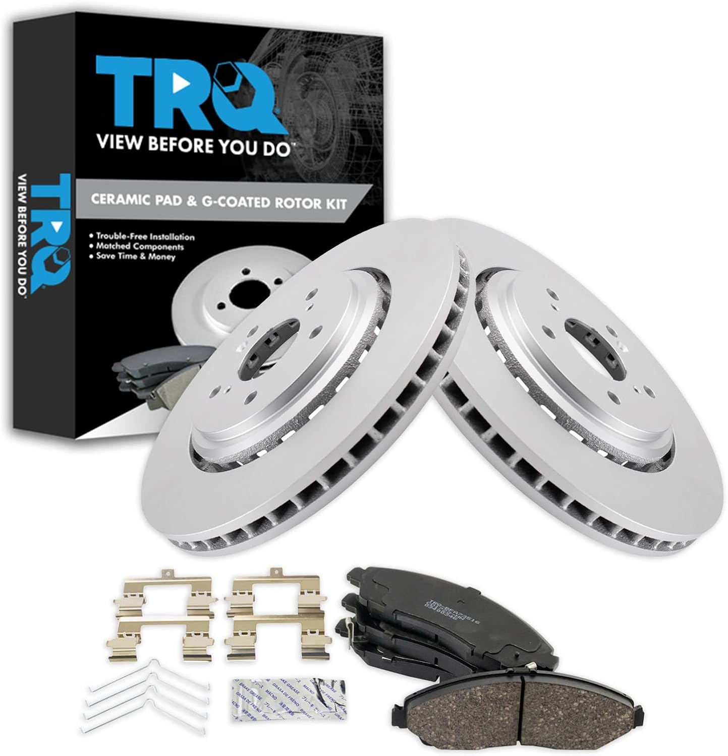 TRQ Front Brake Pad and Rotor Set Ceramic G Coated Vented Rotors Compatible with 2014-2016 Acura MDX