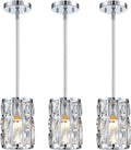 MEXO Modern Crystal Pendant Light Fixture 3-Pack Chrome Finish Hanging Lighting Crystal Chandelier for Kitchen Island