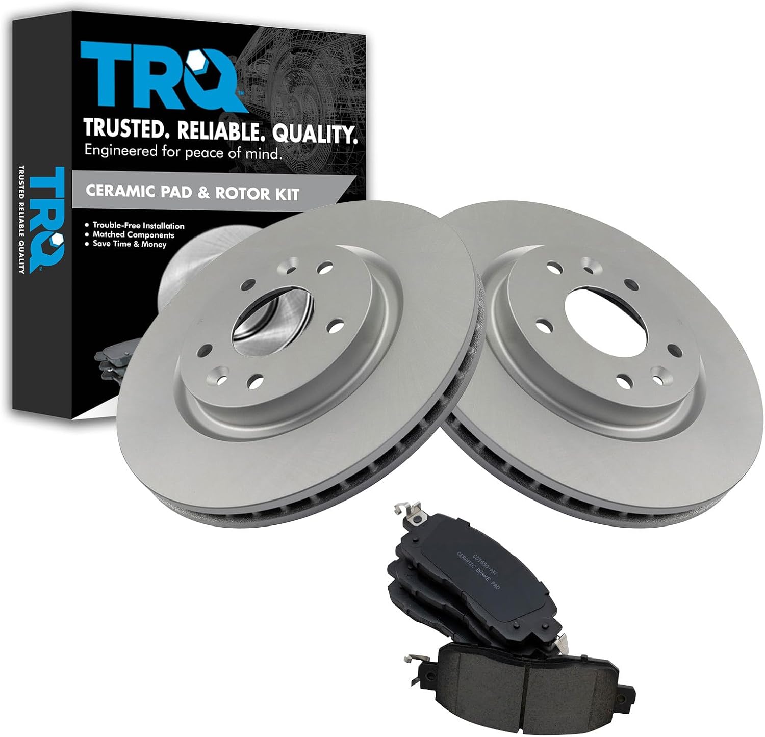 TRQ Front Brake Pad and Rotor Set Ceramic G Coated Vented Rotors Compatible with 2014-2017 Nissan LEAF