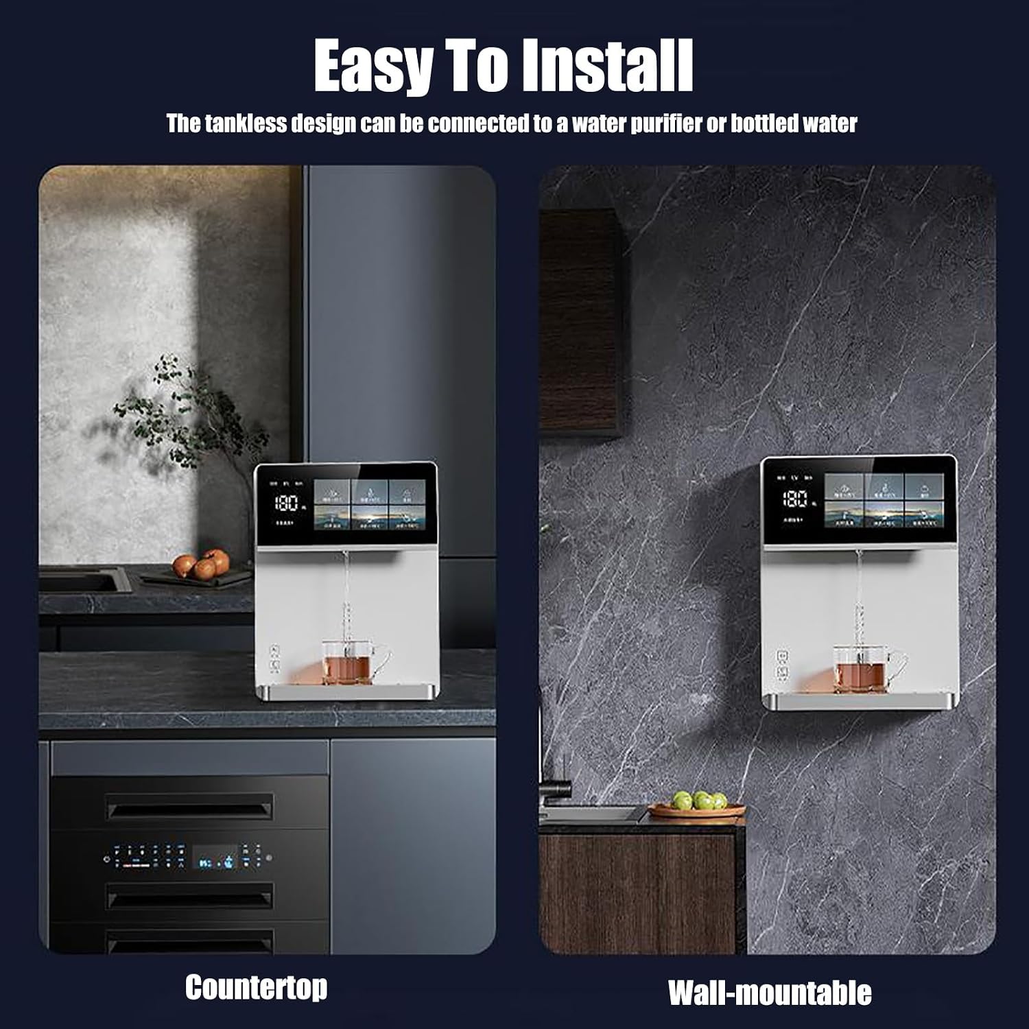Wall Mounted Hot and Cold Water Dispenser, 3200W Instant Heat Water Cooler, 5 Precise Temperature Control, Intelligent Large Screen Touch, Child Lock(White)