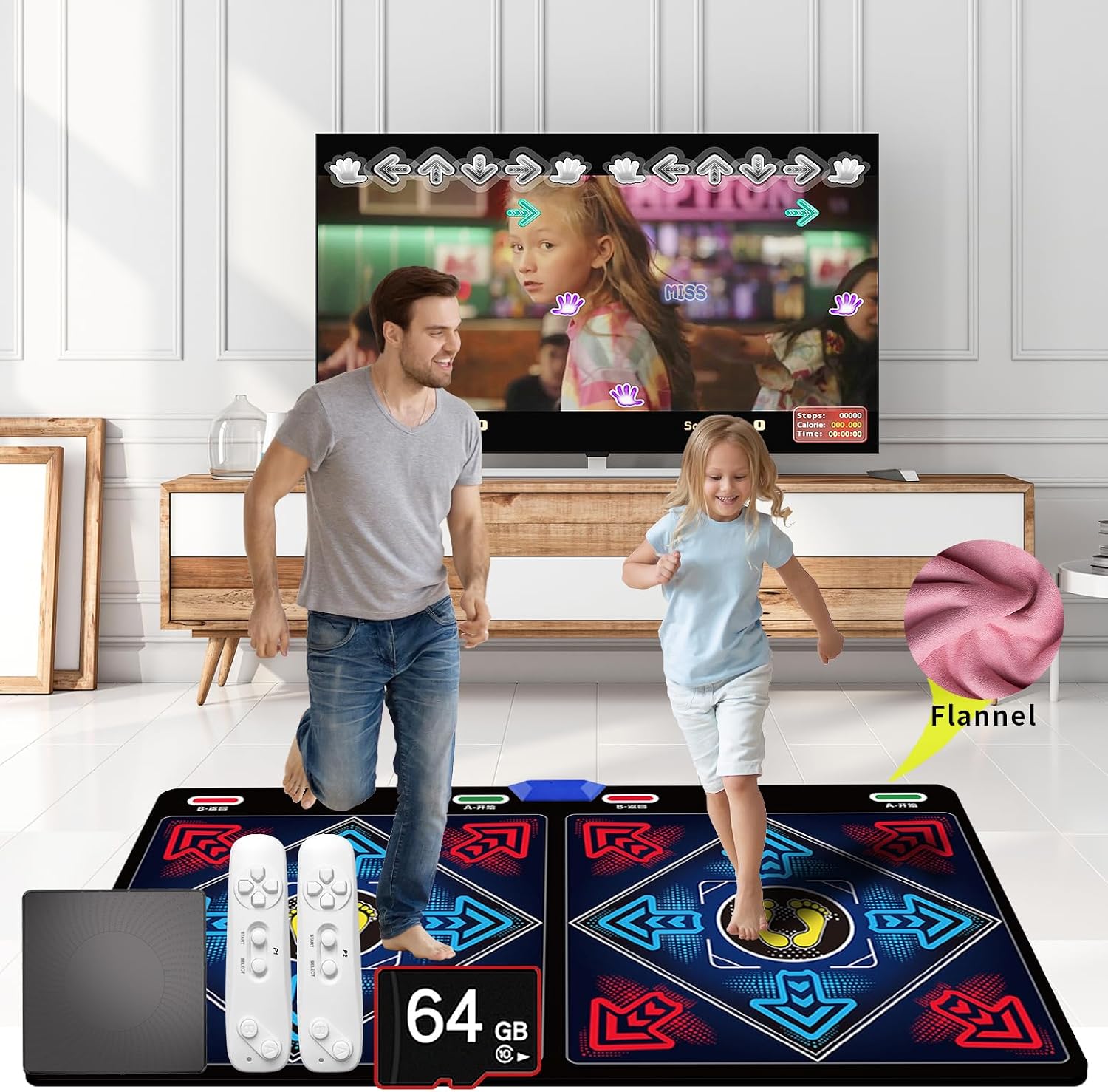 Music Dance Mat for Kids & Adults,Fitness Dance Game Mat for TV Use,64GB Memory Card, 899 Games, 650 Songs & 75 Music Videos,Premium Soft Flannel Material,Home Exercise Gift for Children