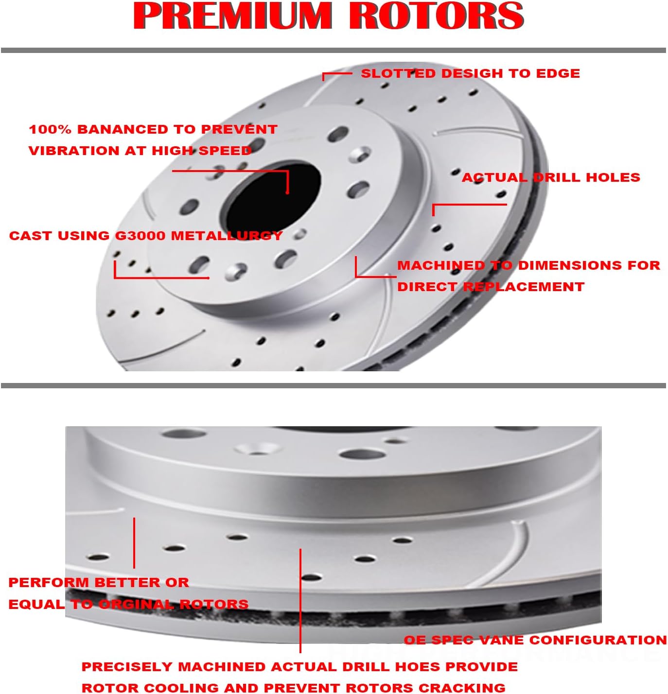 Acinoparts Front and Rear Brake Kit, Drilled and Slotted Brake Rotors Ceramic Brake Pads Suitable for Cadillac Escalade Chevy Silverado 1500 Tahoe GMC Yukon