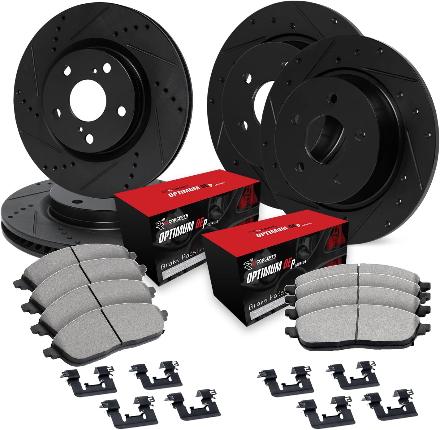 R1 Concepts Front and Rear Brake Kit Fits 2015 Audi Q3; 2014-2018 Volkswagen Tiguan| Optimum Oep Pads, Drilled Slotted Rotors| Hardware| 12.3' Front & 11.1' Rear