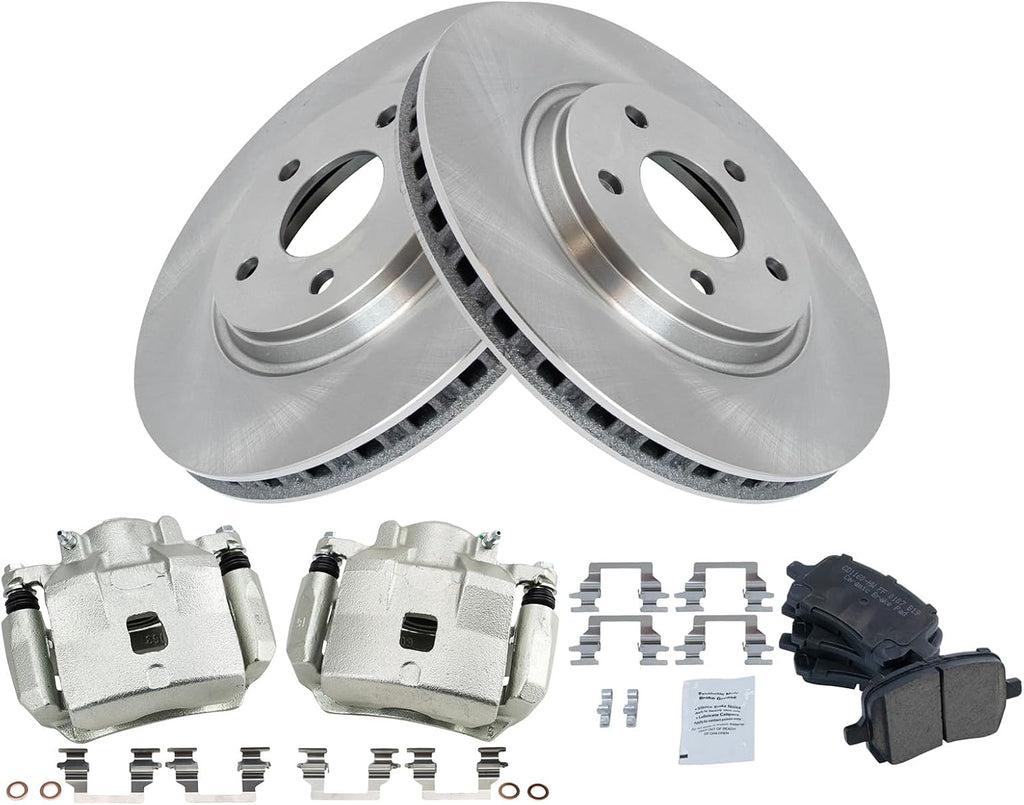 TRQ Front Brake Pad and Rotor Set Ceramic Vented Rotors Calipers Compatible with 2005-2007 Chevrolet Cobalt 2008-2010 HHR 2007-2008 Pontiac G5 2005 Saturn Ion