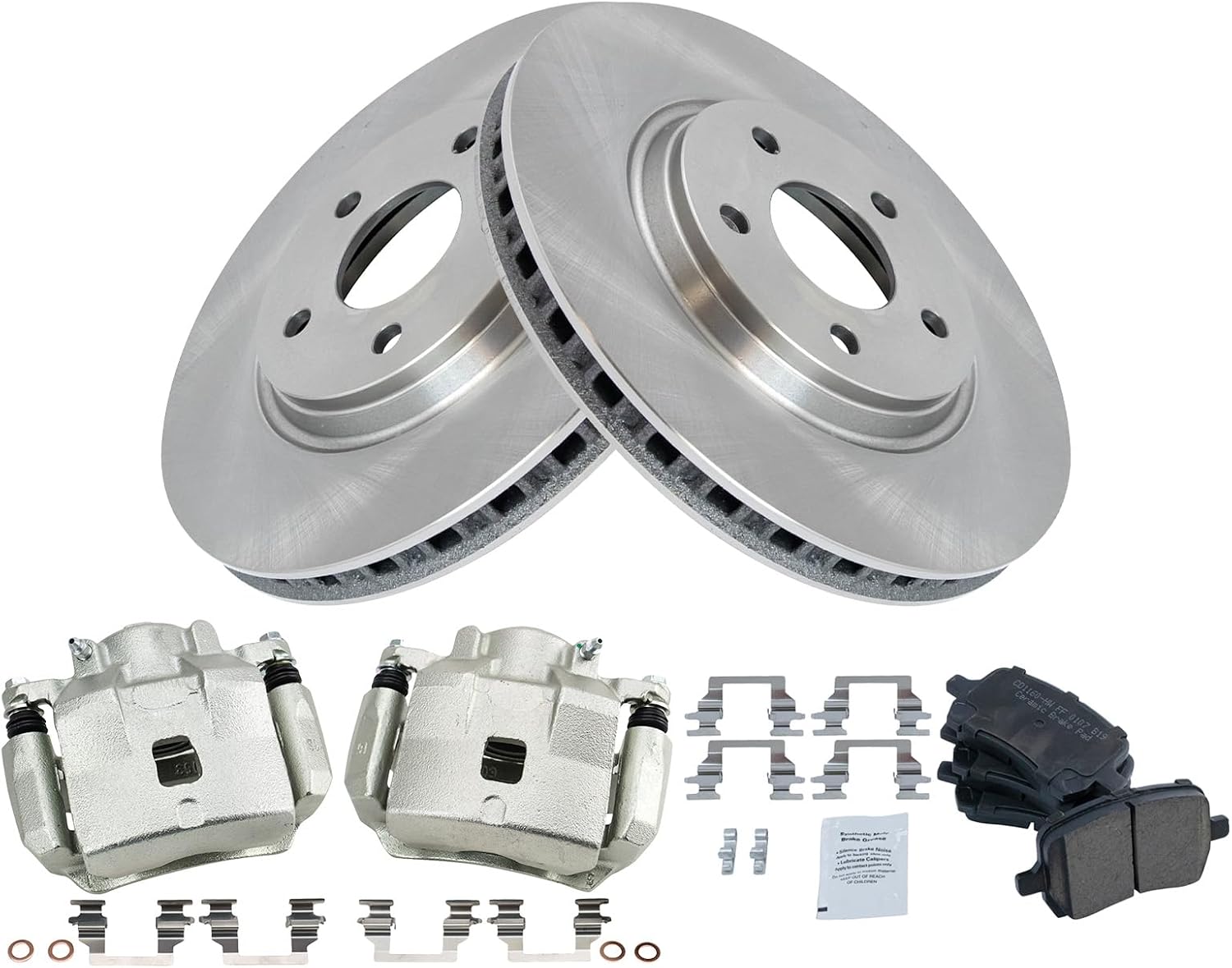 TRQ Front Brake Pad and Rotor Set Ceramic Vented Rotors Calipers Compatible with 2005-2007 Chevrolet Cobalt 2008-2010 HHR 2007-2008 Pontiac G5 2005 Saturn Ion