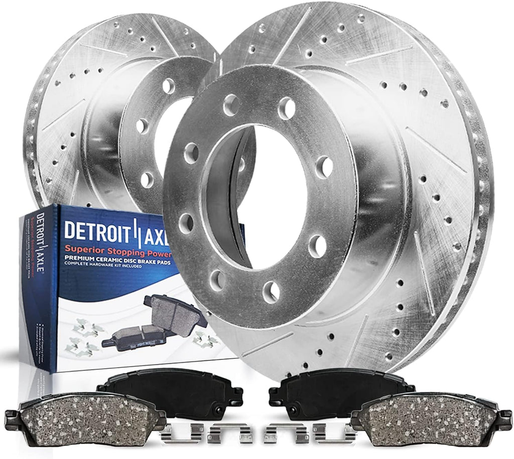 Detroit Axle - Front Brake Kit for 2011-2019 Chevy GMC Silverado Sierra 2500 3500 HD 16-19 Suburban 3500 HD Drilled & Slotted Disc Brake Rotors Replacement Ceramic Brakes Pads