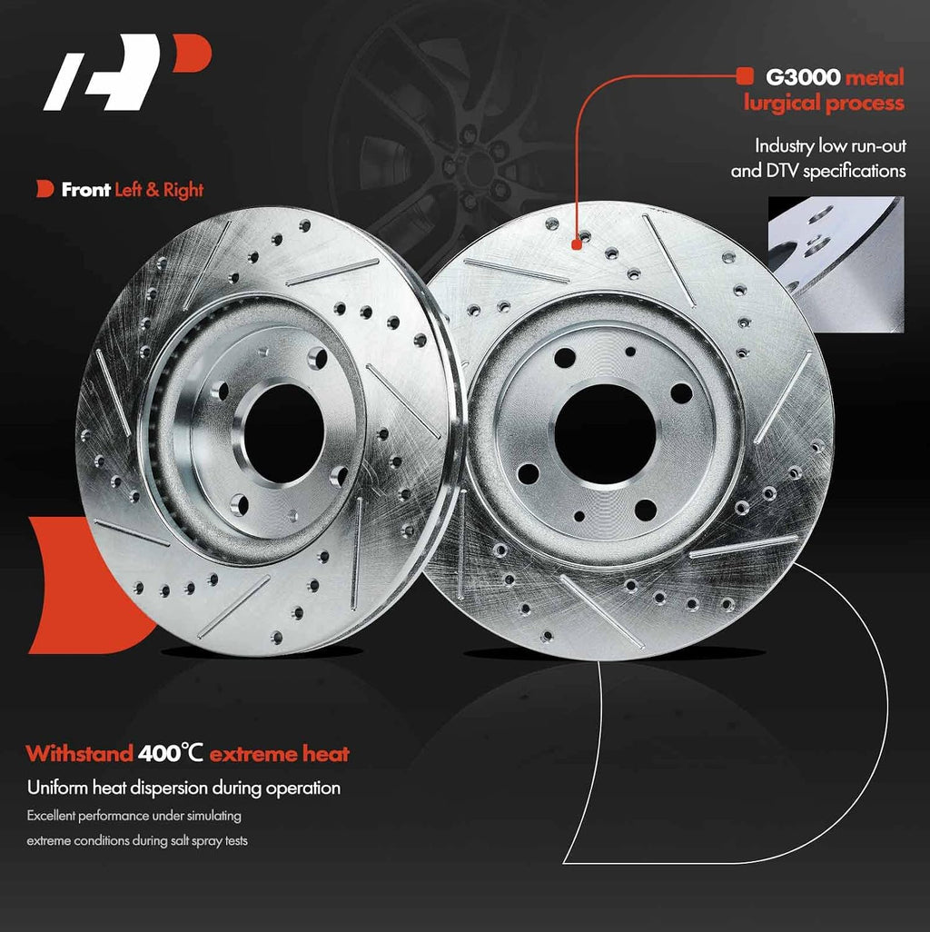 A-Premium 10.83 inch (275mm) Front Drilled and Slotted Disc Brake Rotors + Ceramic Pads Kit Compatible with Select Ford Model - Focus 2008 2009 2010 2011, 2.0L 2.5L, 6-PC Set