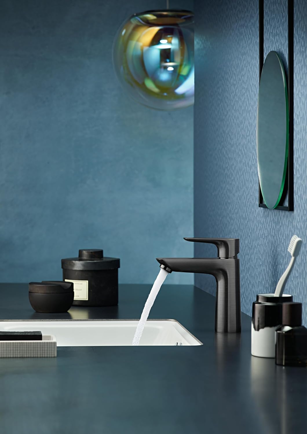 hansgrohe Talis E Modern Easy Install Easy Clean 1-Handle 1-Hole 6-inch Tall Bathroom Sink Faucet in Brushed Black Chrome, 71710341