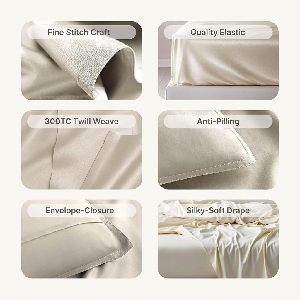 BedVoyage Cooling Sheets King – Viscose from Bamboo, Sheet Set for Hot Sleepers, 18' Deep Pocket, Soft Breathable Bedding, Ivory