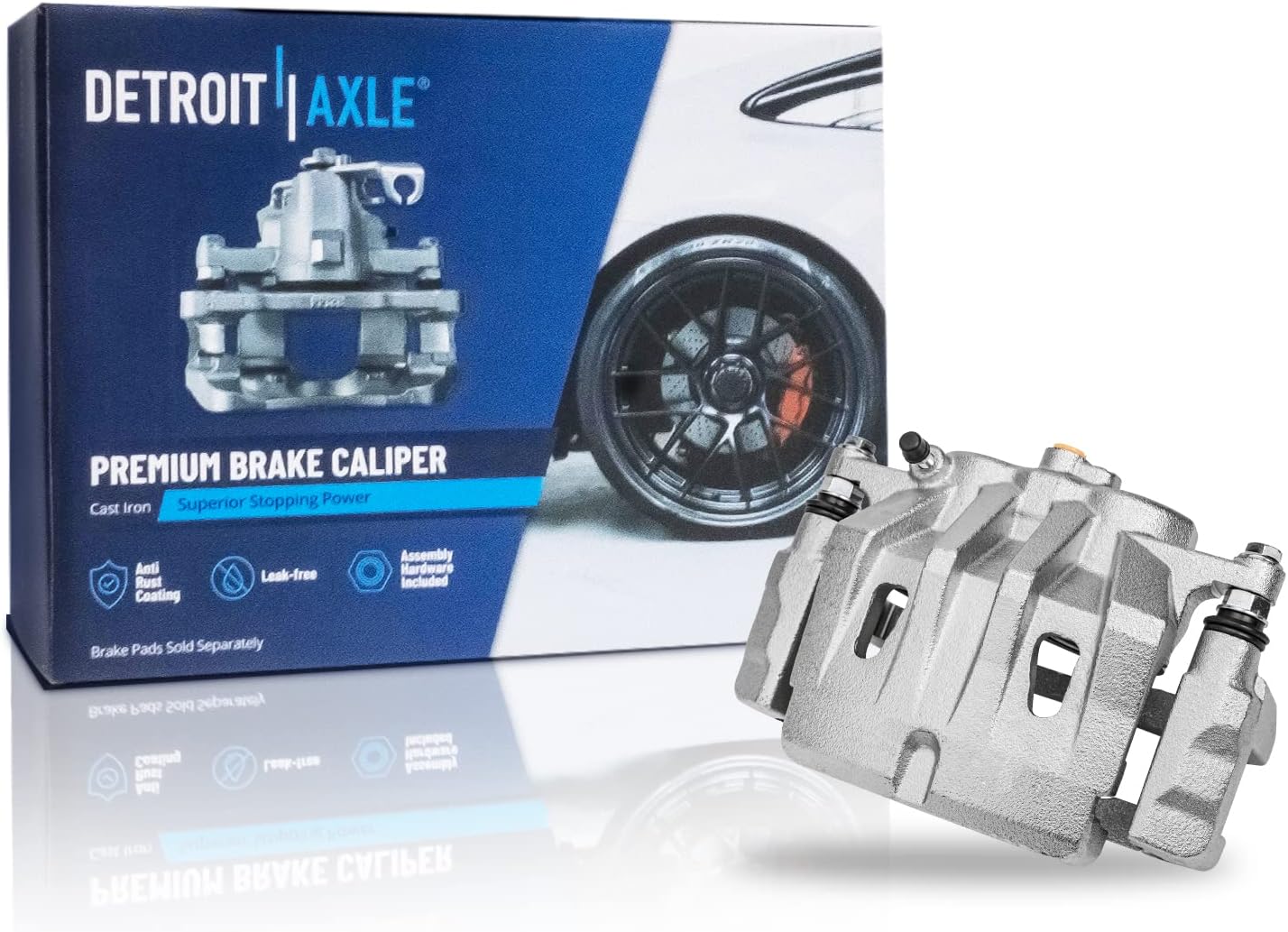Detroit Axle - Front Drilled Rotors & Brake Pads + Right Caliper Replacement for Toyota Highlander Lexus RX350 NX300 NX300h RX450h NX200t - 5pc Set