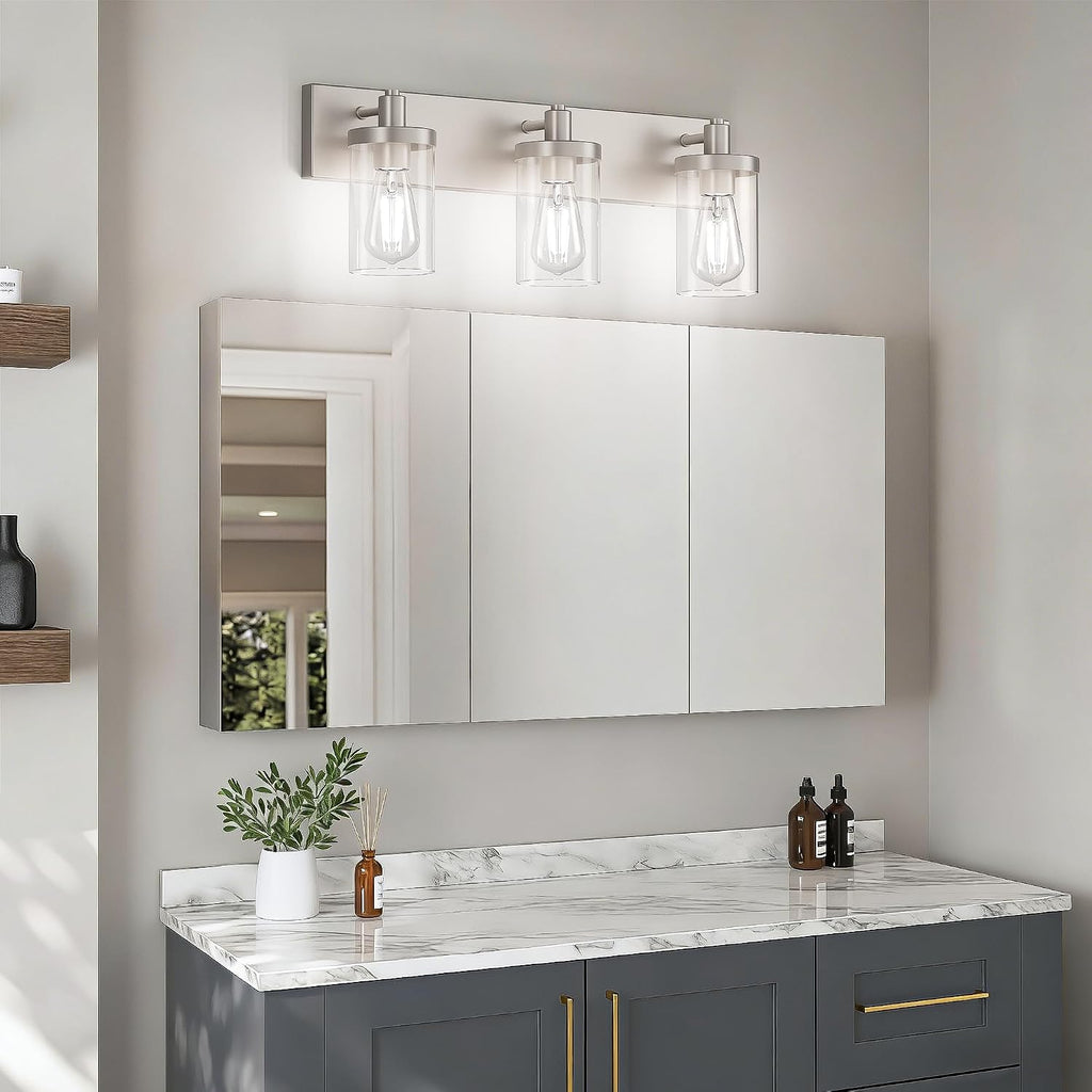 Aipsun Brushed Nickel Bathroom Light Fixtures 3 Lights Vanity Light for Bathroom Lighting Fixtures Over Mirror(Exclude Bulb)