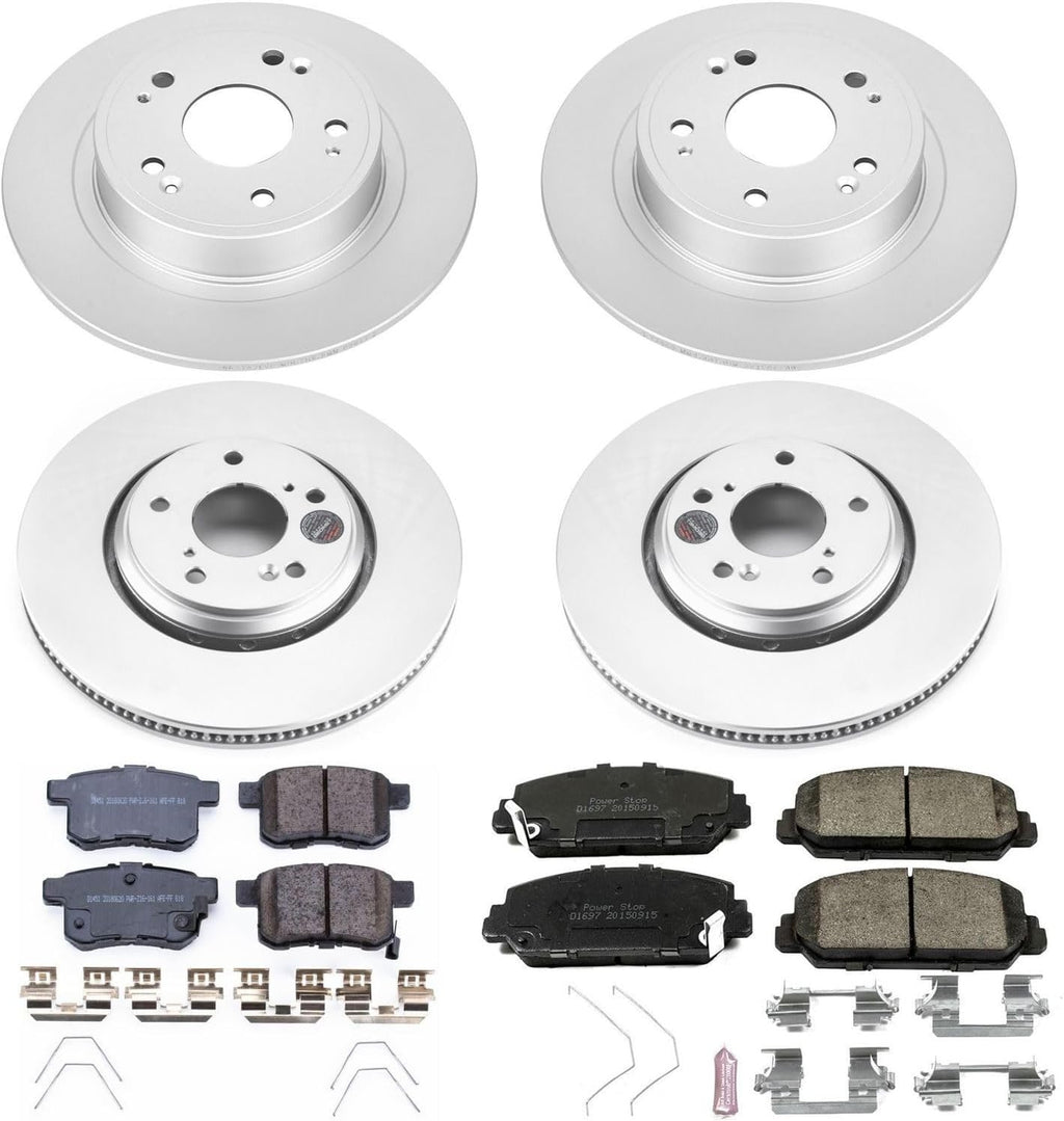 PowerStop Front and Rear Brake Kit for Honda Accord 2016-17 - Fully-Coated Disc Rotors with Z17 Ceramic Brake Pads Replacement, CRK7348