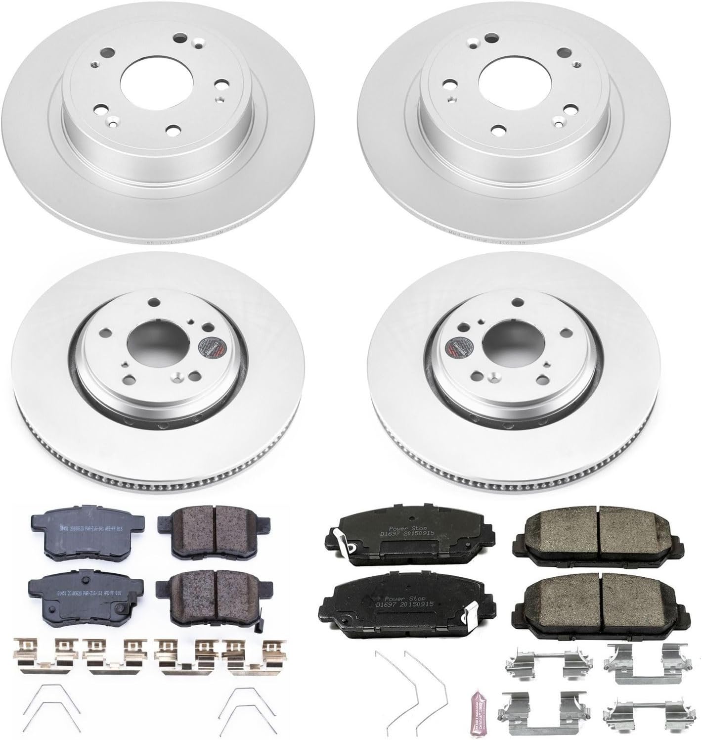 PowerStop Front and Rear Brake Kit for Honda Accord 2016-17 - Fully-Coated Disc Rotors with Z17 Ceramic Brake Pads Replacement, CRK7348
