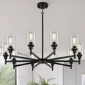 10 Light Large Black Farmhouse Chandelier | Rustic Chandeliers for Dining Room Light Fixture | Industrial Hanging Lighting with Clear Glass Cover for Living Room | Foyer | Staircase | Villa
