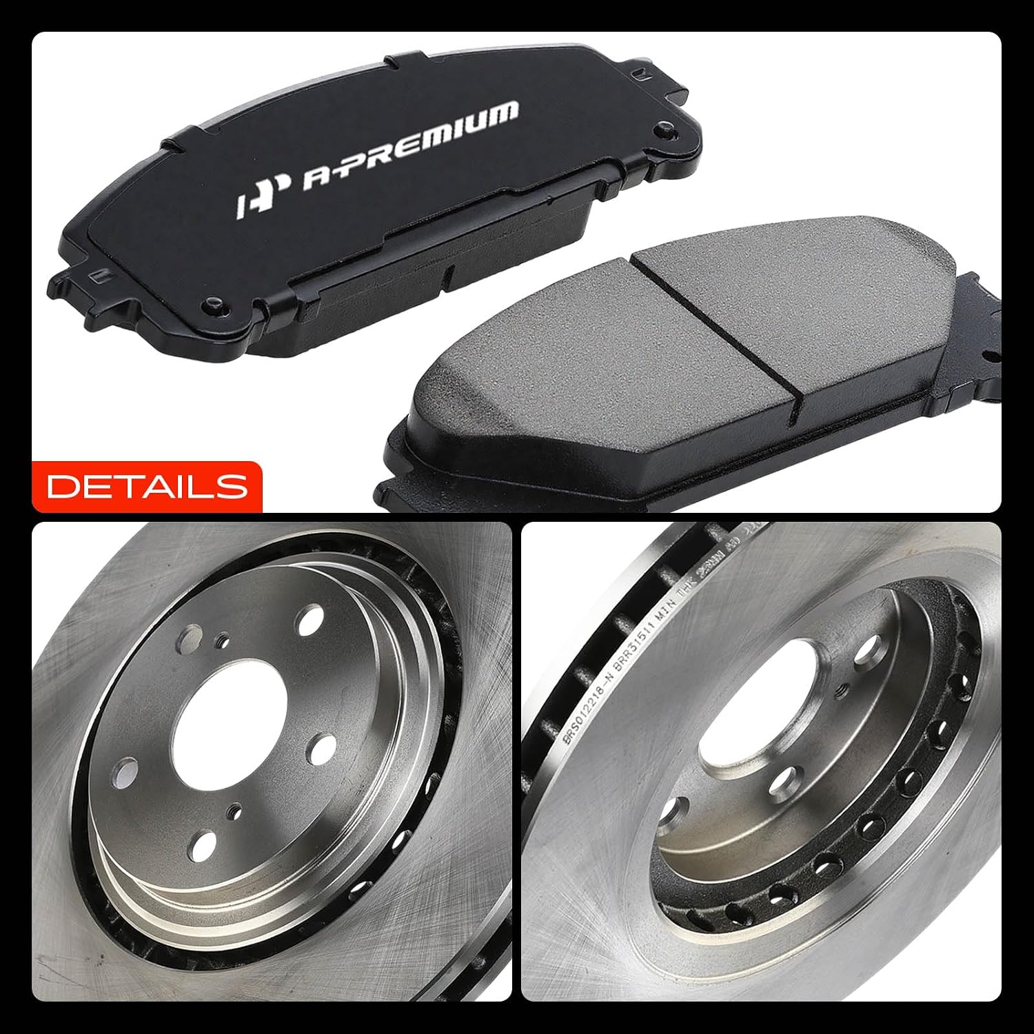 A-Premium 12.91 inch (327.91mm) Front Vented Disc Brake Rotors + Ceramic Pads Kit Compatible with Select Lexus and Toyota Models - NX200t, NX300, NX300h, RX350, RX450h, Highlander, Sienna, 6-PC Set
