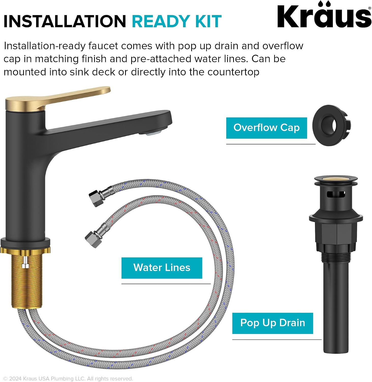 KRAUS Indy Single Handle One Hole Bathroom Sink Faucet in Spot-Free Brushed Brass/Matte Black, KBF-1411SFBBMB