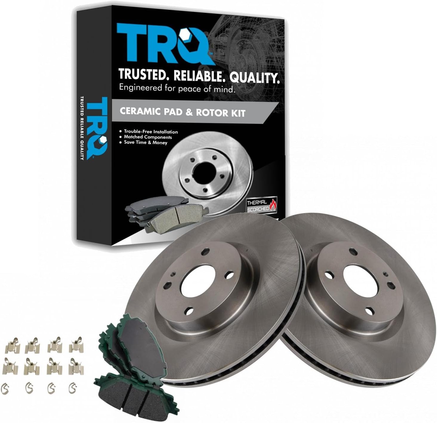 TRQ Front Brake Pad and Rotor Set Ceramic Vented Rotors Compatible with 2017-2020 Fiat 124 Spider 2016-2019 Mazda MX-5 Miata