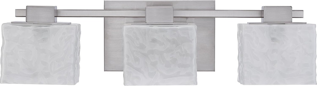 Quoizel Melody 3-Light Brushed Nickel Vanity Light with White Sandblasted Glass Shades, Transitional Style Wall Light for Bathroom or Powder Room
