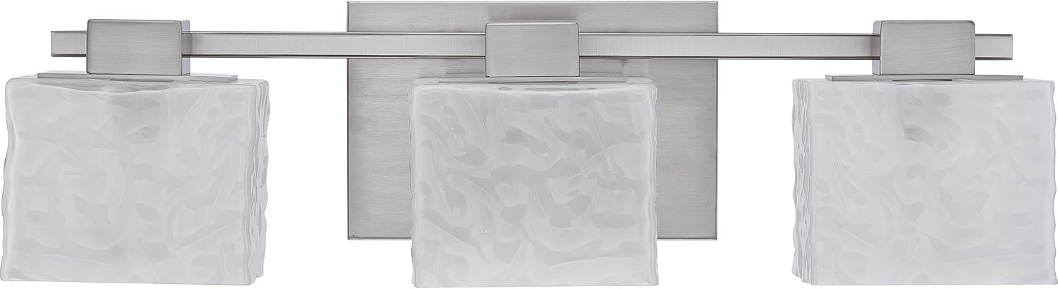 Quoizel Melody 3-Light Brushed Nickel Vanity Light with White Sandblasted Glass Shades, Transitional Style Wall Light for Bathroom or Powder Room