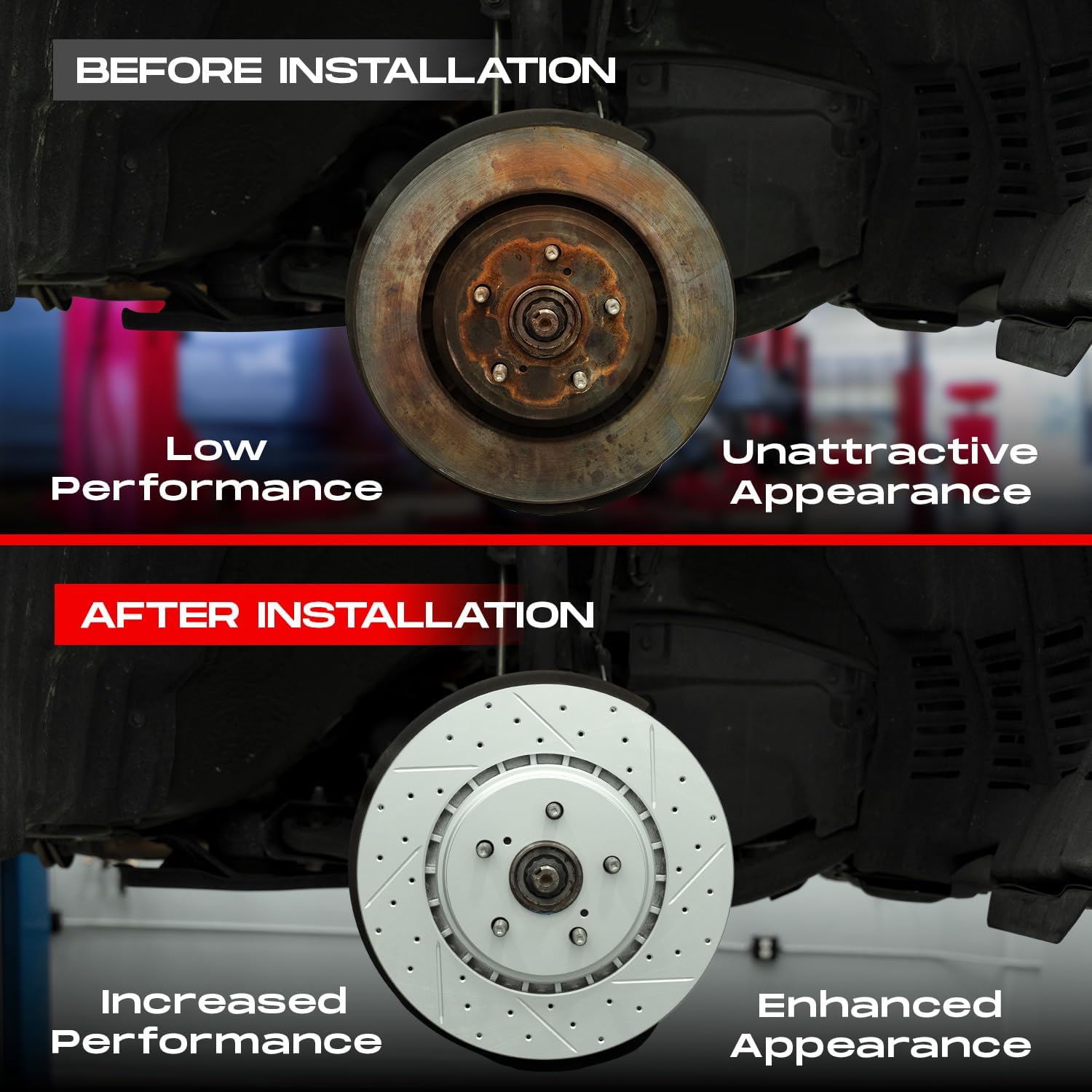 R1 Concepts Front Brake Kit For 2018-2022 BMW 530e, 2017-2022 BMW 530i, 2017-2019 BMW 540i, 2019-2022 BMW X5| Drilled Slotted Brake Rotors| Ceramic Brake Pads and Rotors Kit| Hardware included