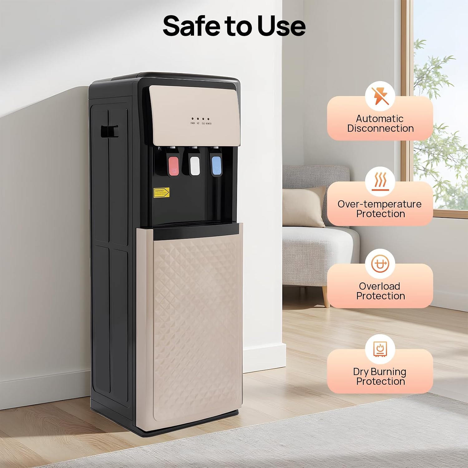 Bottom Loading Water Cooler Dispenser, 500W Hot & Cold Standing Water Floor Standing Water Dispenser, Electrostatic Spraying Temperature Protection for Home Office Apartm (Underlay)