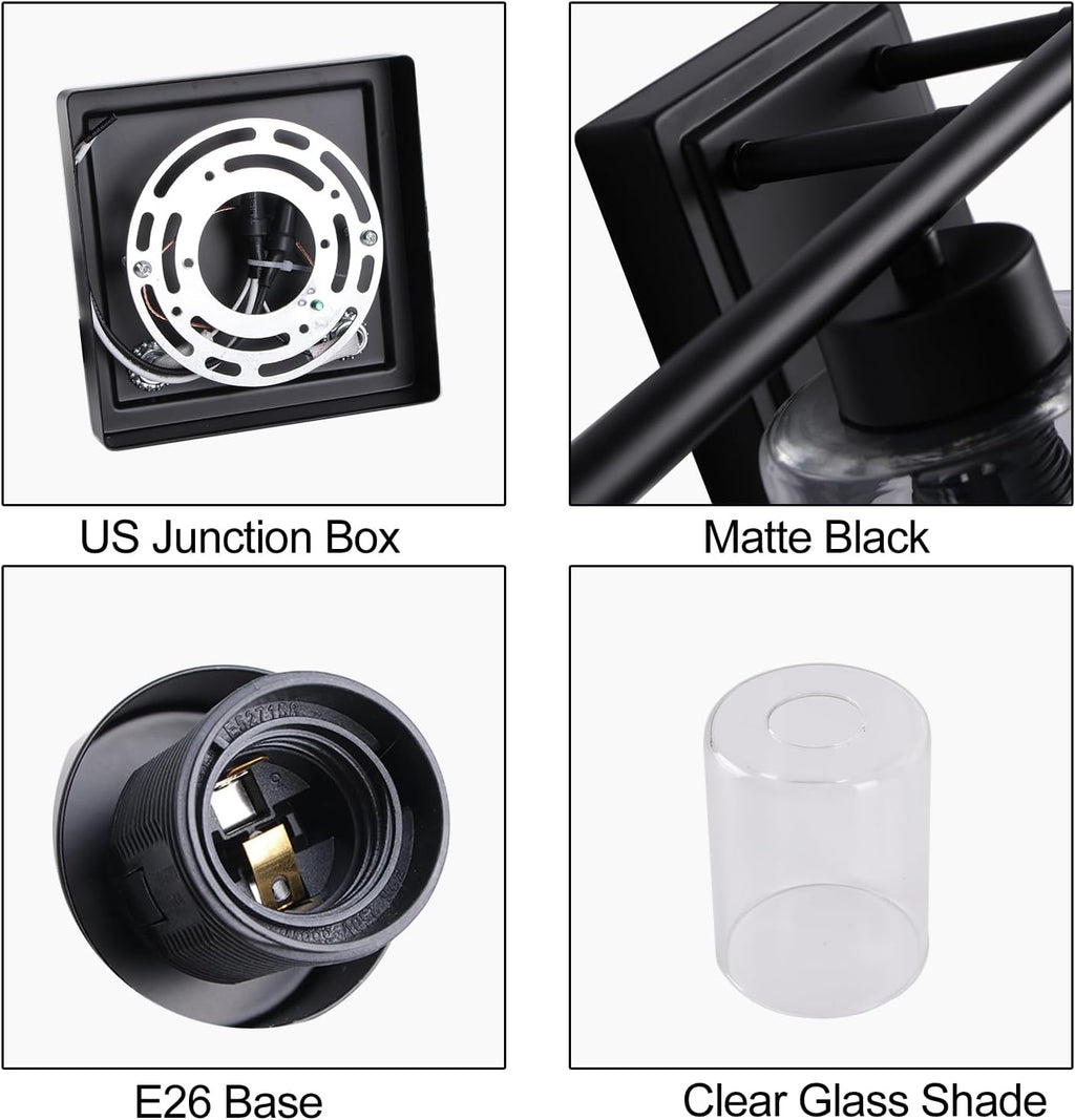 6 Light Bathroom Light Fixtures, 40 Inches Bathroom Lighting Fixtures Over Mirror, Black Vanity Light with Clear Glass Shades