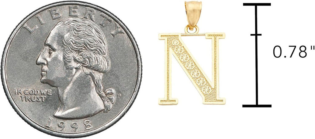 LoveBling 10K Yellow Gold Diamond Cut A to Z Alphabet Initial Letter Charm Necklace Pendant (Small Size)