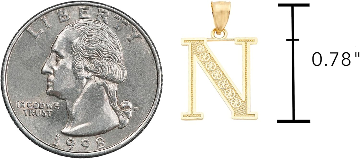 LoveBling 10K Yellow Gold Diamond Cut A to Z Alphabet Initial Letter Charm Necklace Pendant (Small Size)