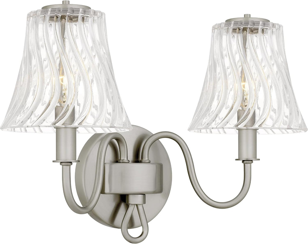 Quoizel McKinney Bath Vanity Light, 15.5 Inch 2-Light Bathroom Fixture, Brushed Nickel Modern Industrial Light, 60W Max, for Bathroom, Bedroom or Kitchen