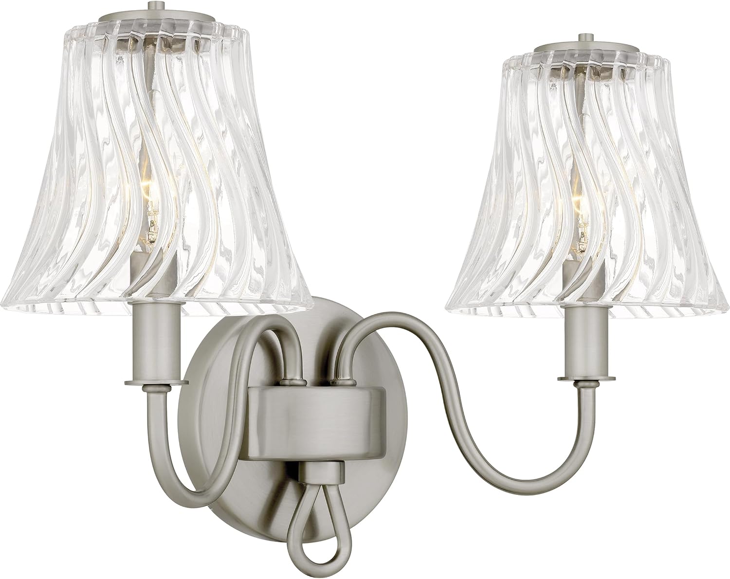 Quoizel McKinney Bath Vanity Light, 15.5 Inch 2-Light Bathroom Fixture, Brushed Nickel Modern Industrial Light, 60W Max, for Bathroom, Bedroom or Kitchen