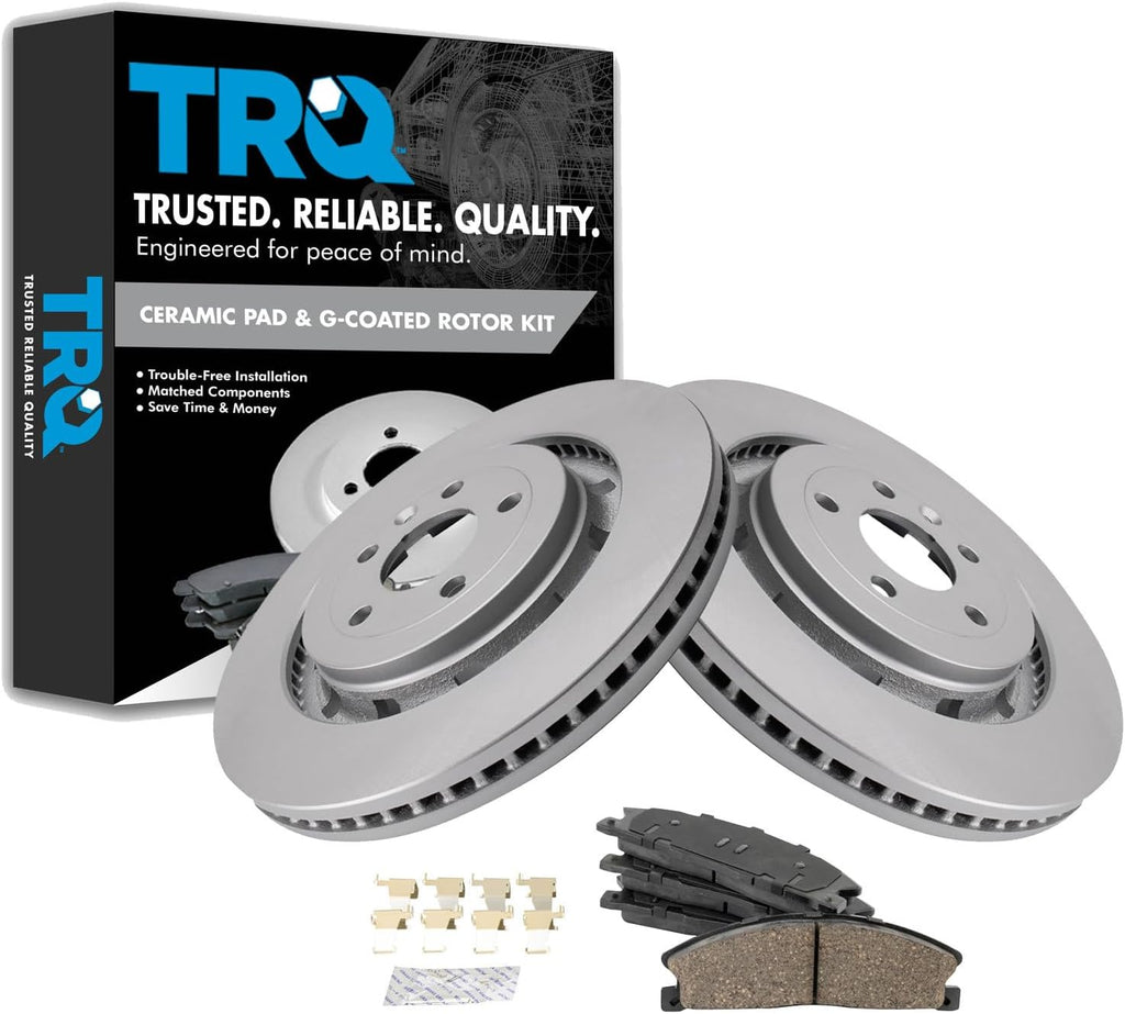 TRQ Front Brake Pad and Rotor Set Ceramic Coated Vented Rotors Compatible with 2013-2019 Ford Explorer Flex Police Interceptor Sedan and Utility Special Service Police Sedan Taurus Lincoln MKS MKT
