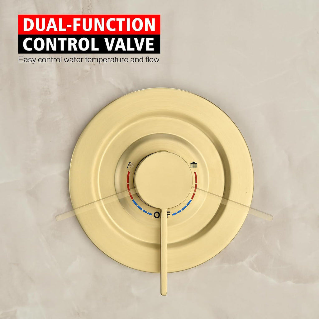 sumerain Shower System set with High Pressure Multi-modes Shower Heads and Handheld, Brushed Gold Rainfall Shower Faucet Complete with Slide Bar, Included Valve and Trim Kit