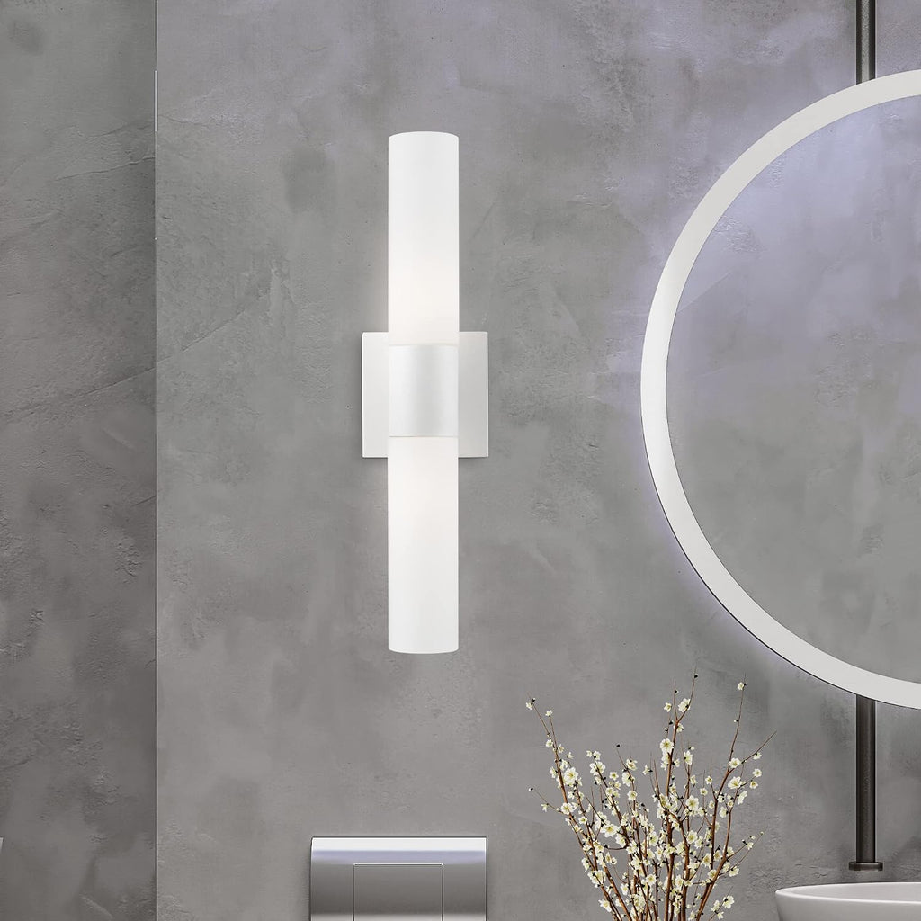 Livex Lighting 10102-03 Aero 2 Light ADA Vanity Sconce, White with Brushed Nickel Accent, 4.5 x 17.75