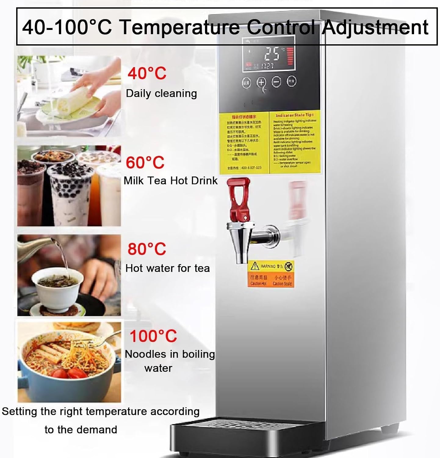 Stepping Type Boiling Water Machine,Water Boiler, Commercial Hot Water Boiler,24-Hour Timer Reservation,Temperature Control, Stainless Steel Automatic Water Heater(Black,25l)