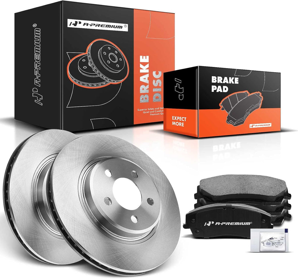 A-Premium 12.6 in (320 mm) Front Vented Disc Brake Rotors + Ceramic Pads Kit Compatible with Select Chrysler and Dodge Models - 300, Challenger, Charger, Magnum, 6-PC Set