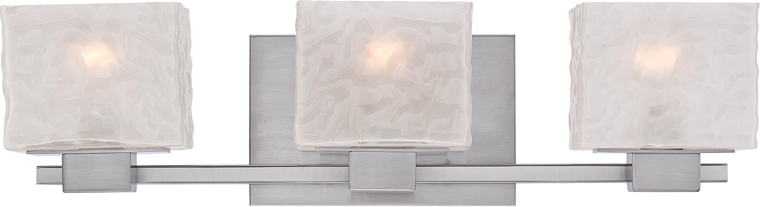 Quoizel Melody 3-Light Brushed Nickel Vanity Light with White Sandblasted Glass Shades, Transitional Style Wall Light for Bathroom or Powder Room