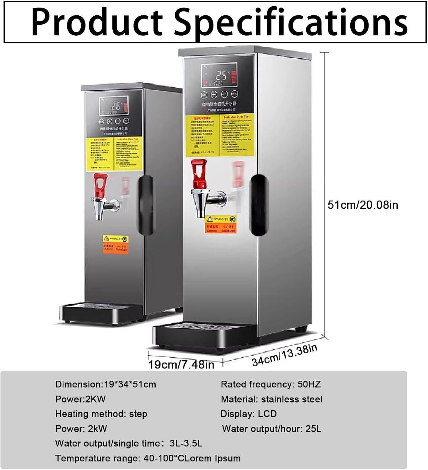Commercial Hot Water Boiler, Stainless Steel Automatic Water Heater, Hot Water Dispensers, LCD Display, Temperature Control, for Coffee, Tea, Milk, Hot Drinks(Silver,25l)