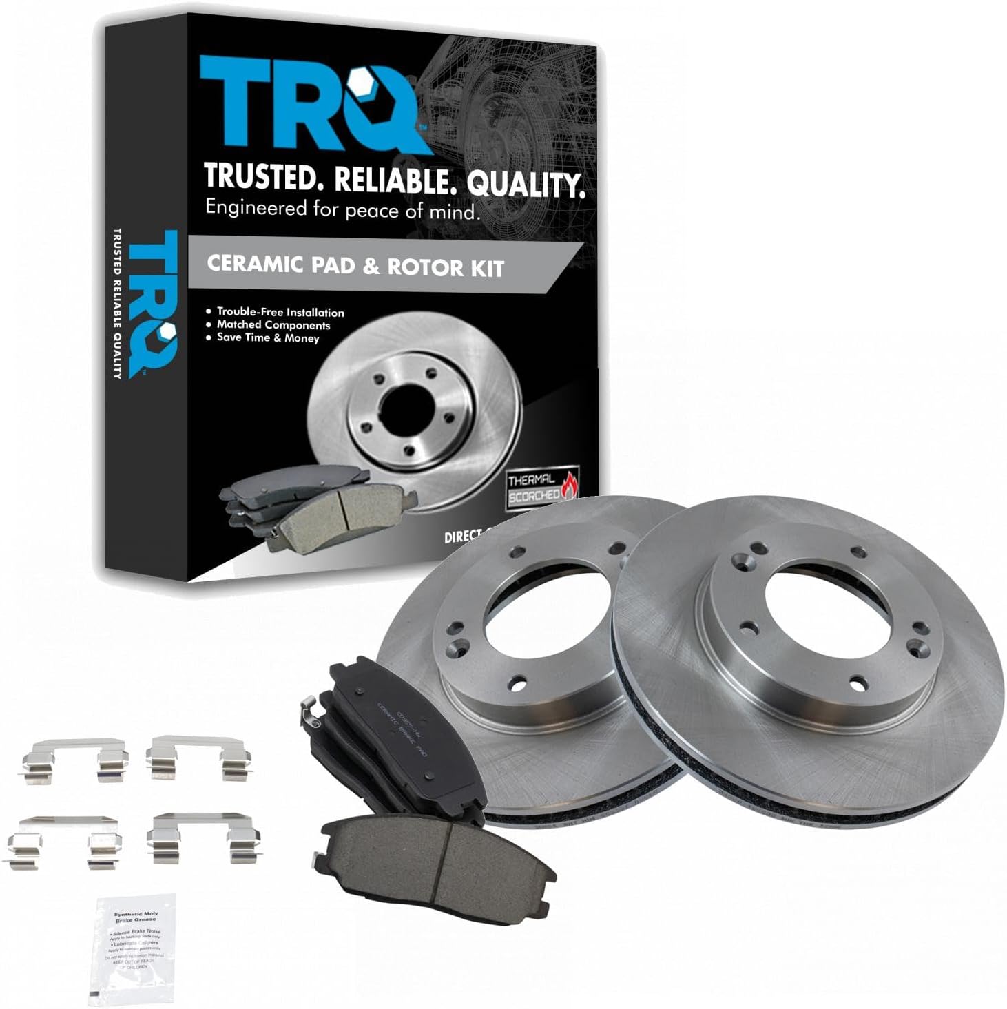 TRQ Front Brake Pad and Rotor Set Ceramic Vented Rotors Compatible with 2003-2006 Kia Sorento