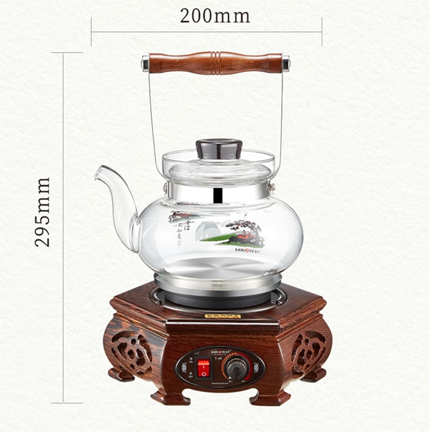 0.8l Retro Electric Kettle Glass Rotary Button Wood-Carved Handle 200w-800w Silent Heating Glass Kettle Electric Tea Set Glass Teapot Hot Water Dispensers (A) lofty ambition hopeful