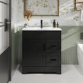 eclife 30' Bathroom Vanities Sink Combo with Painted Surface, Modern Drawered Cabinet W/Decorative Wave Lines, Undermount Single White Sink, Matte Black Faucet Drain, Black