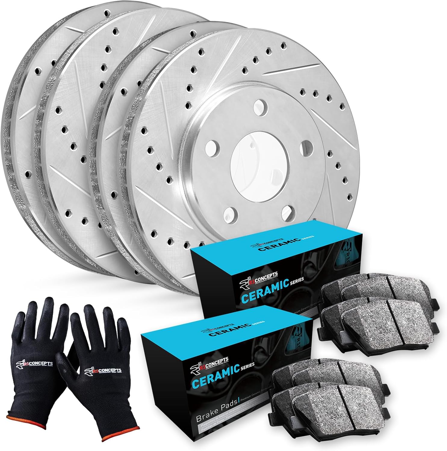 R1 Concepts Front and Rear Brake Kit Fits 2016-2017 Mercedes-Benz GLE300d, GLE400; 2016-2018 Mercedes-Benz GLE350| Ceramic Pads, Drilled Slotted Rotors| Sensor Wire| 13.0' Front & 12.8' Rear