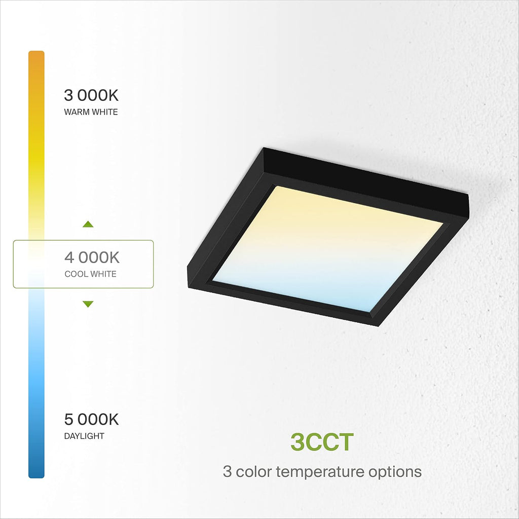 ASD LED 5' Square Flush Mount Light | 10W 740LM 3000-5000K 120V | 3CCT, Dimmable, Ultra Slim, ETL Listed | Thin Surface Lamp, Bedroom Ceiling Lighting | Black, 12 Pack